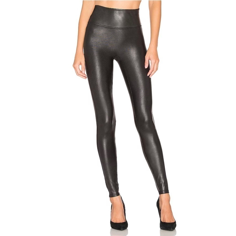 SPANX Black Faux Leather Leggings Size Large